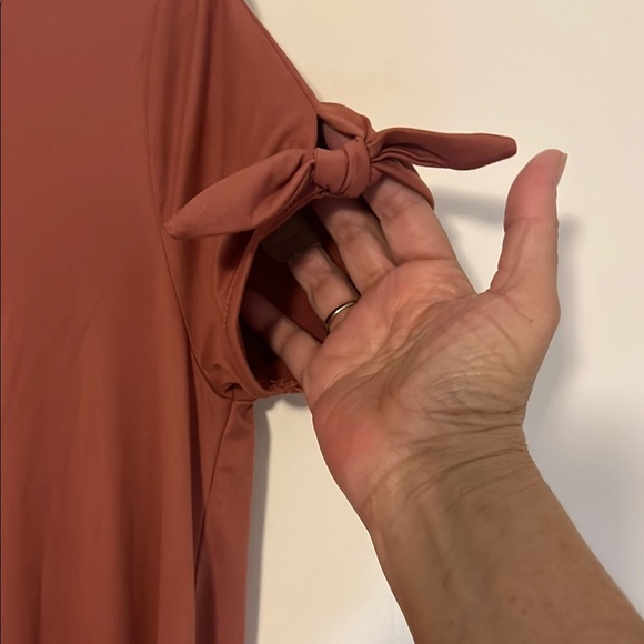 Pink Rose Rust Dress with Tie Sleeves size small. Color is ginger root. New - Picture 3 of 6